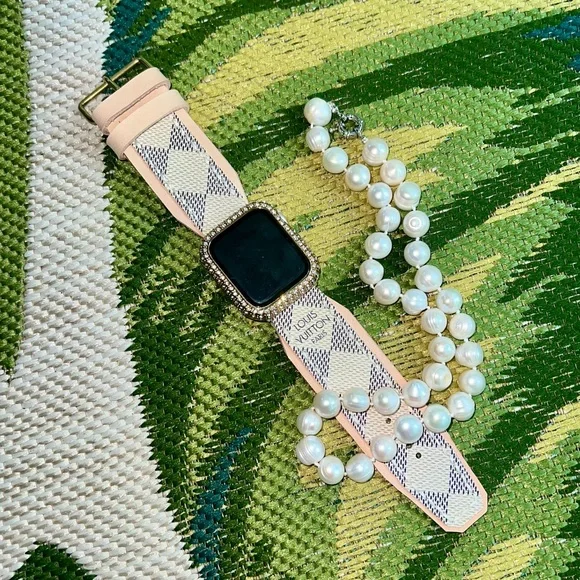 🌸 Vachetta leather Apple Watch band Damier Azure handmade - Picture 8 of 16